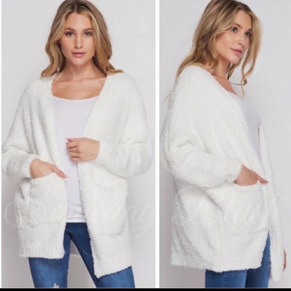 Ivory fleece open front cardigan